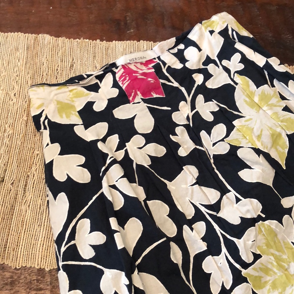 Navy Floral skirt with Pink trim
